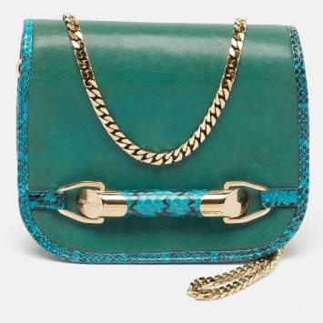 Pre Owned Jimmy Choo Green Leather and Snakeskin Zadie Crossbody Bag