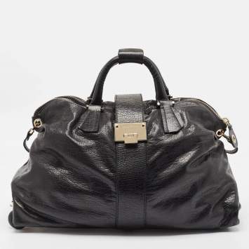 Pre Owned Jimmy Choo Black Pebbled Leather Rolling Weekender Bag