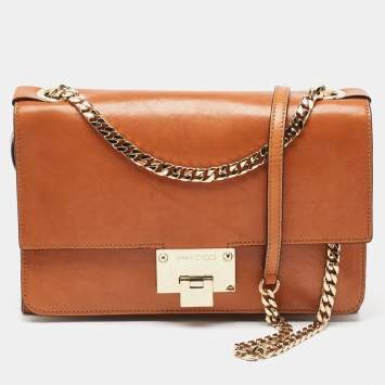 Pre Owned Jimmy Choo Brown Leather Rebel Flap Shoulder Bag