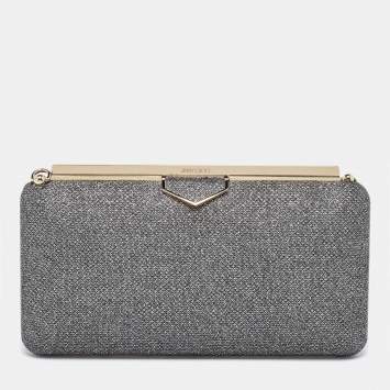 Pre Owned Jimmy Choo Silver Coarse Glitter Ellipse Clutch