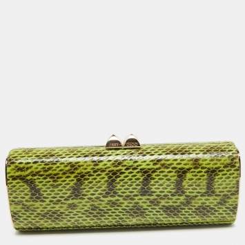 Pre Owned Jimmy Choo Green/Gold Python and Leather Clasp Clutch