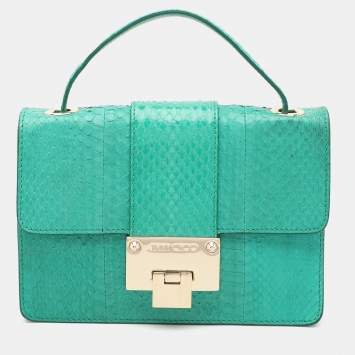 Pre Owned Jimmy Choo Green Watersnake Rebel Flap Top Handle Bag