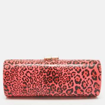 Pre Owned Jimmy Choo Neon Pink/Black Leopard Print Vinyl Twill Tube Clutch