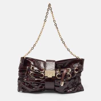 Pre Owned Jimmy Choo Burgundy Patent Leather Oversized Rio Chain Clutch