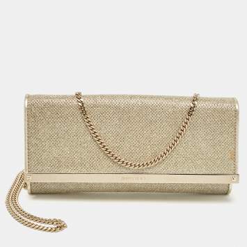Pre Owned Jimmy Choo Gold Lurex Fabric Milla Chain Clutch