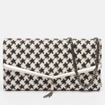 Pre Owned Jimmy Choo Black/White Star Print Wool Elish Chain Clutch