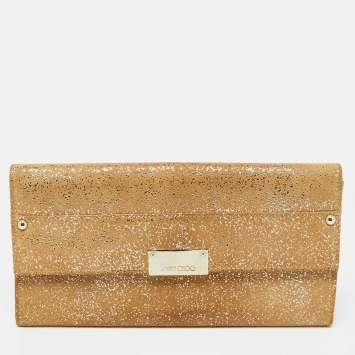 Pre Owned Jimmy Choo Gold Glitter Suede Reese Clutch