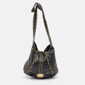 Pre Owned Jimmy Choo Black Leather Studded Hobo