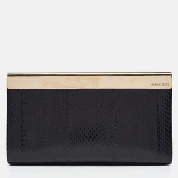 Pre Owned Jimmy Choo Black/Gold Snakeskin Cayla Clutch