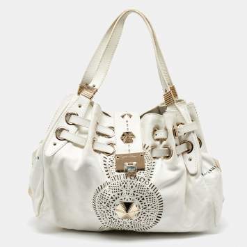 Pre Owned Jimmy Choo White Leather Studded Ramona Shoulder Bag
