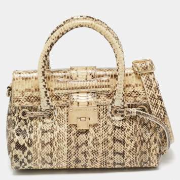 Pre Owned Jimmy Choo Beige/Black Water Snake Rosalie Satchel