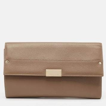 Pre Owned Jimmy Choo Dark Beige Leather Reese Clutch