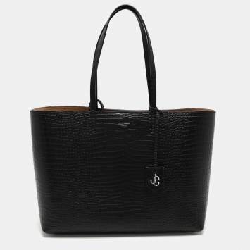 Pre Owned Jimmy Choo Black Croc Embossed Leather Deelan Tote