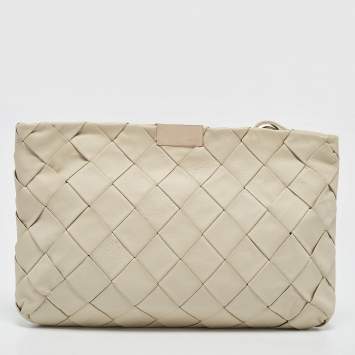 Pre Owned Jimmy Choo White Leather Woven Zulu Clutch