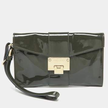 Pre Owned Jimmy Choo Slate Green Patent Leather Rebel Clutch