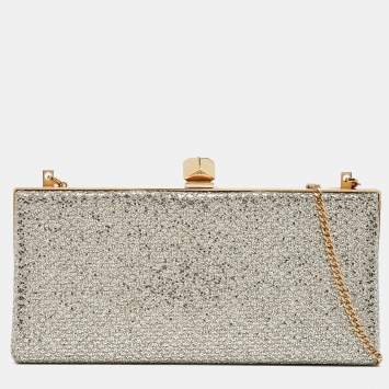 Pre Owned Jimmy Choo Silver/Gold Glitter Celeste Chain Clutch