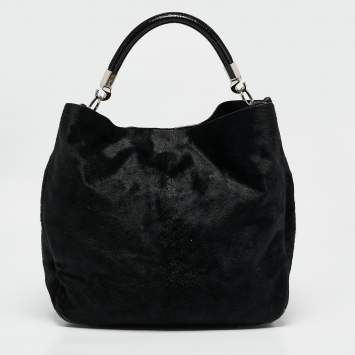 Pre Owned Yves Saint Laurent Black Calfhair and Patent Leather Roady Hobo