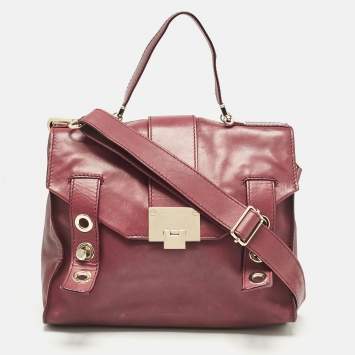 Pre Owned Jimmy Choo Burgundy Leather Pauline Top Handle Bag