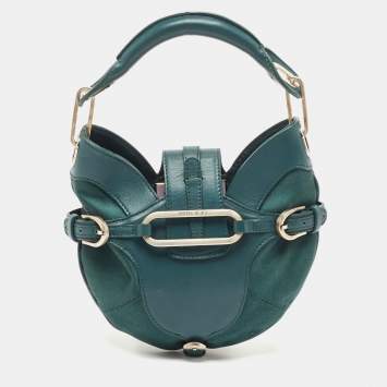 Pre Owned Jimmy Choo Green Leather and Satin Mini Tulita Hobo