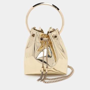 Pre Owned Jimmy Choo Gold Mirror Leather BonBon Bucket Bag