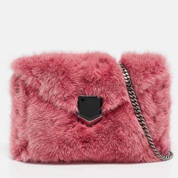 Pre Owned Jimmy Choo Candy Pink Mink Fur Lockett Envelope Mini Clutch