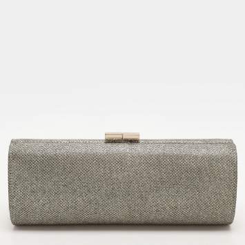 Pre Owned Jimmy Choo Gold Glitter Lurex Fabric Twill Tube Clutch