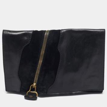 Pre Owned Jimmy Choo Black Leather and Suede Martha Clutch