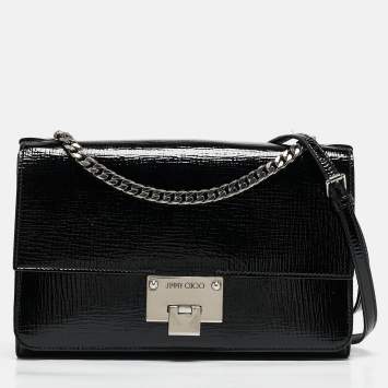 Pre Owned Jimmy Choo Black Patent Leather Rebel Flap Shoulder Bag