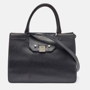 Pre Owned Jimmy Choo Black Leather Flap Riley Tote