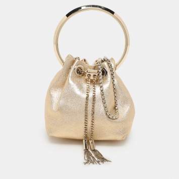 Pre Owned Jimmy Choo Gold Leather Micro Bon Bon Crossbody Bag