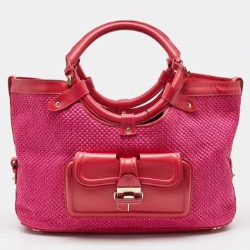 Pre Owned Jimmy Choo Pink Raffia and Leather Front Pocket Tote