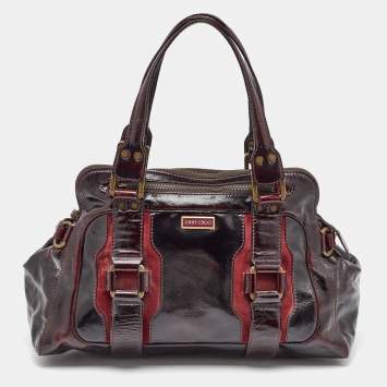 Pre Owned Jimmy Choo Burgundy Patent Leather and Suede Malena Satchel
