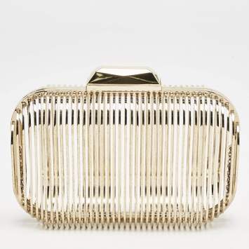 Pre Owned Jimmy Choo Gold Metal Cage Clutch
