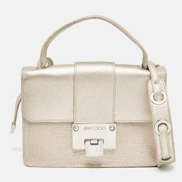 Jimmy Choo Metallic Beige Lizard Embossed Leather Rebel Crossbody Bag