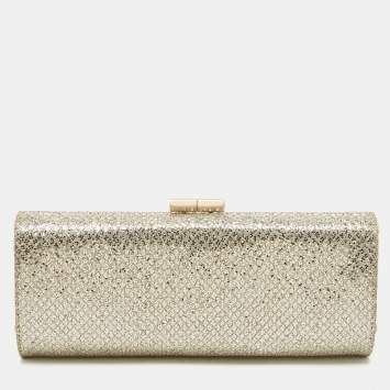 Pre Owned Jimmy Choo Gold Glitter Lurex Fabric Twill Tube Clutch