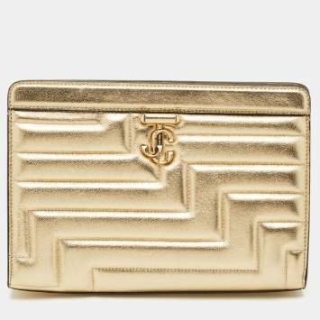 Pre Owned Jimmy Choo Gold Quilted Leather Avenue Clutch