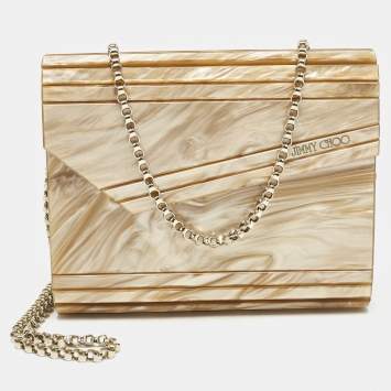 Pre Owned Jimmy Choo Brown Marble Effect Acrylic Candy Chain Clutch