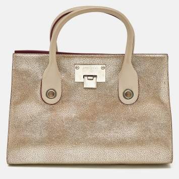 Jimmy Choo Gold/Beige Leather Medium Riley Tote