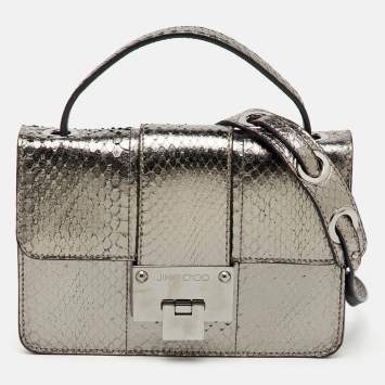 Pre Owned Jimmy Choo Silver Snakeskin Embossed Leather Rebel Crossbody Bag