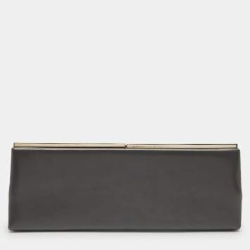 Pre Owned Jimmy Choo Grey Leather Frame Clutch