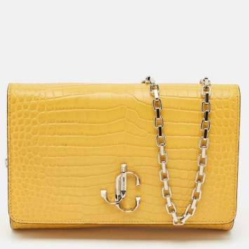 Pre Owned Jimmy Choo Yellow Croc Embossed Leather Varenne Chain Clutch