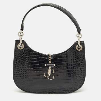 Jimmy Choo Black Croc Embossed Leather Varenne Hobo