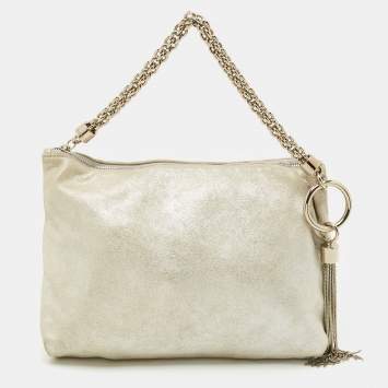 Pre Owned Jimmy Choo Silver Shimmer Suede Callie Clutch Bag