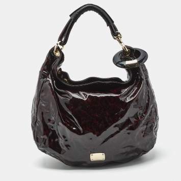 Jimmy Choo Red/Black Leopard Print Patent Leather Large Sky Bangle Hobo