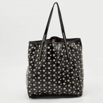 Pre Owned Jimmy Choo Black Patent Leather Sasha Star Studded Tote