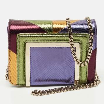 Pre Owned Jimmy Choo Multicolor Snakeskin Embossed Leather Ava Crossbody Bag