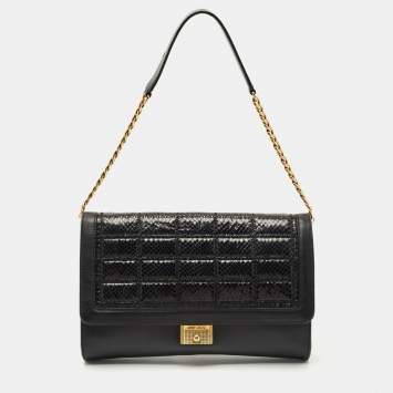 Pre Owned Jimmy Choo Black Leather and Snakeskin Cassie Shoulder Bag