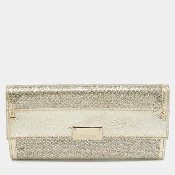 Pre Owned Jimmy Choo Gold Glitter and Leather Reese Clutch