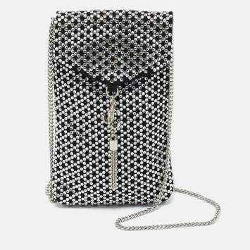 Pre Owned Jimmy Choo Black Suede Crystal Embellished Phone Pouch with Chain
