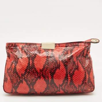 Pre Owned Jimmy Choo Red/Black Watersnake Leather Zulu Clutch